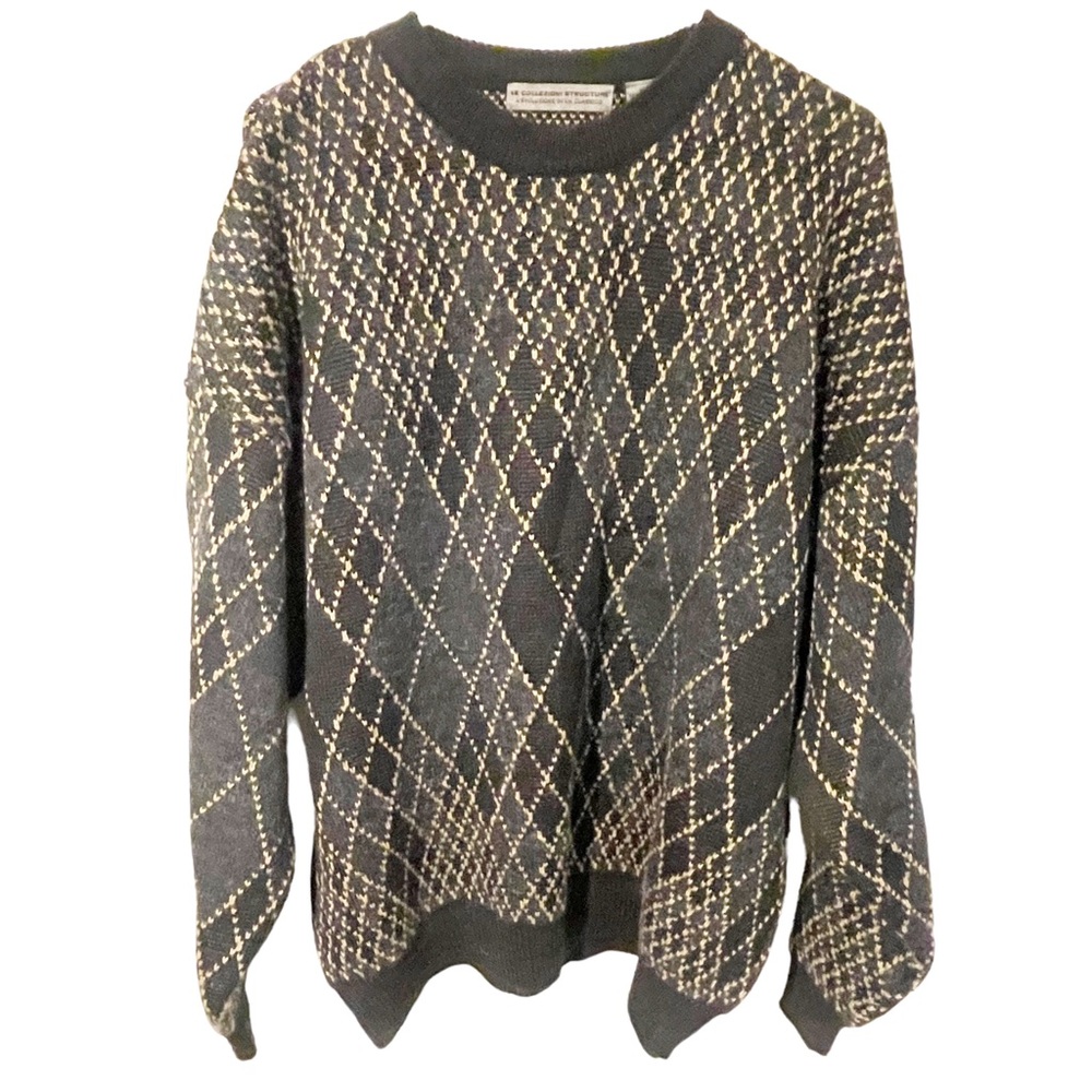 Le Collezioni Structure Mens Size XL Pull Over Sweater‎ Gray Black Pattern Wool